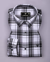Luwan White With Black Waffle Dobby Check Shirt