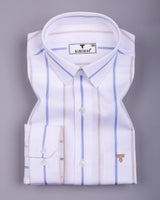 Kynor blue With Cream Stripe Premium Giza Shirt