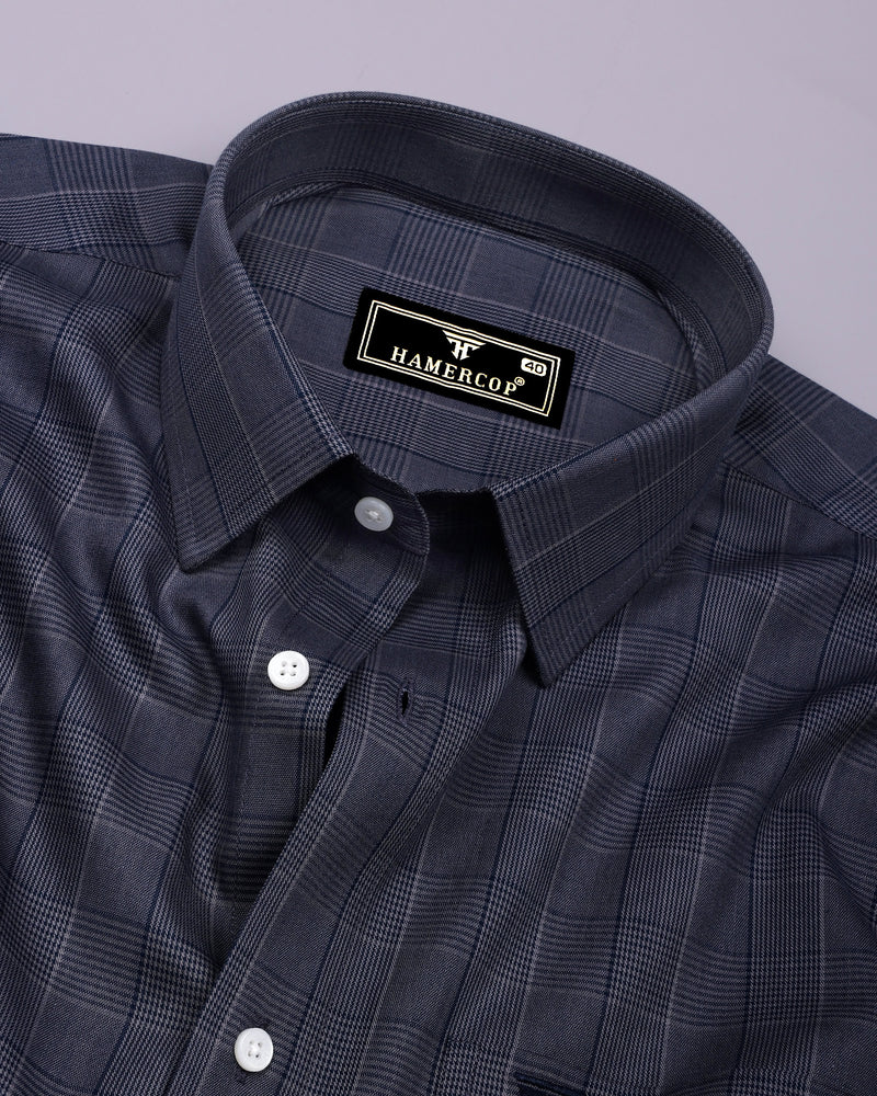 Stormlight Blue Houndstooth Check Premium Cotton Shirt