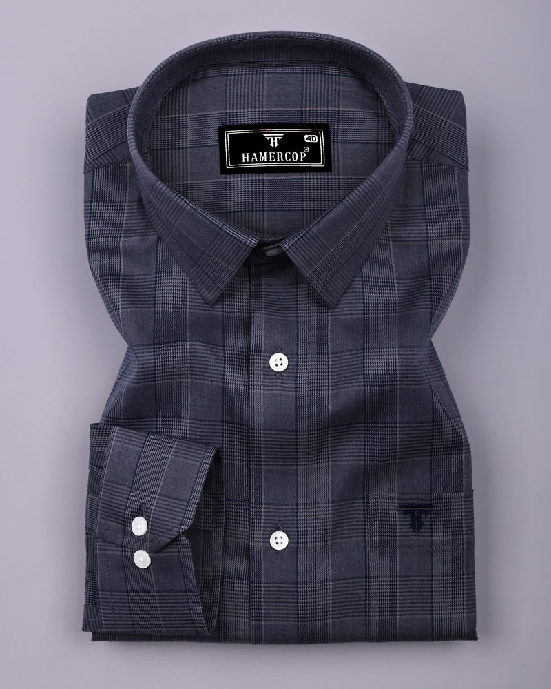 Stormlight Blue Houndstooth Check Premium Cotton Shirt
