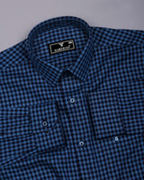 Marlet Blue Plaid Flannel Twill Check Cotton Shirt