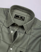 Army Green With Black Check Dobby Cotton Shirt