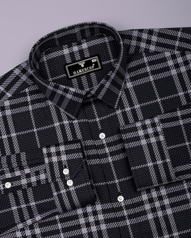 Dravon Black With Gray Dobby Check Premium Giza Shirt