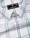 Longan White With Blue And Green Dobby Check Cotton Shirt