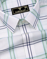 Longan White With Blue And Green Dobby Check Cotton Shirt