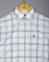 Longan White With Blue And Green Dobby Check Cotton Shirt
