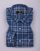 Denmark Blue With White Twill Check Premium Cotton Shirt