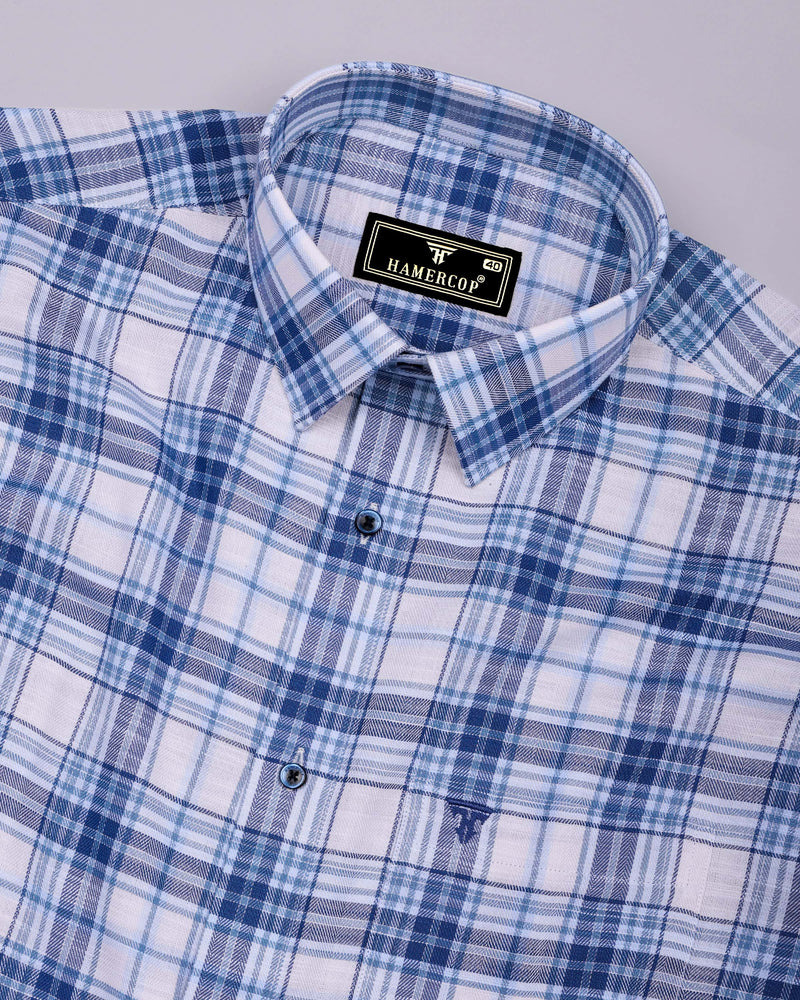 Blue Cotton Shirt with White Twill Check – Hamercop
