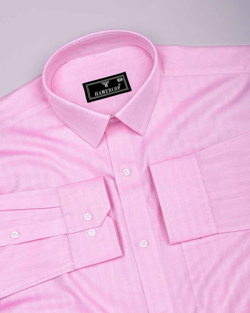 Dolphin Pink Self Stripe Premium Giza Shirt