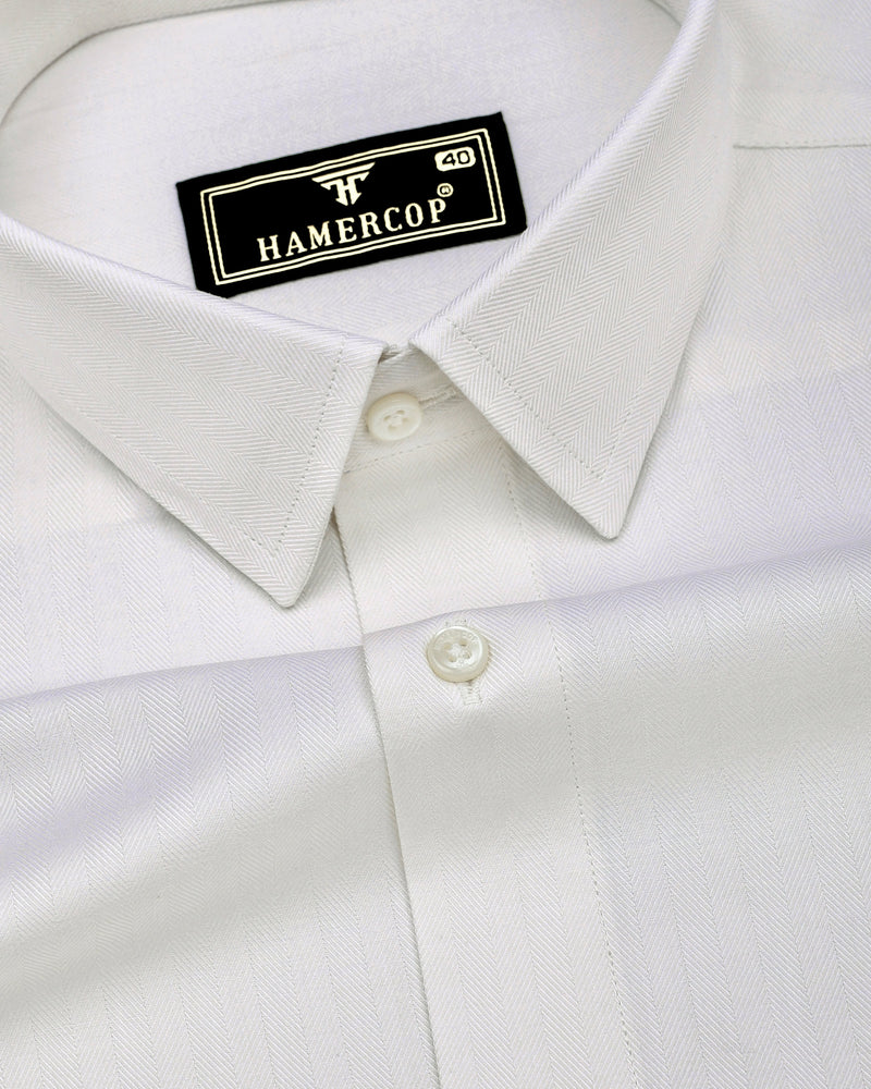 Dolphin Ivory Cream Self Stripe Premium Giza Shirt