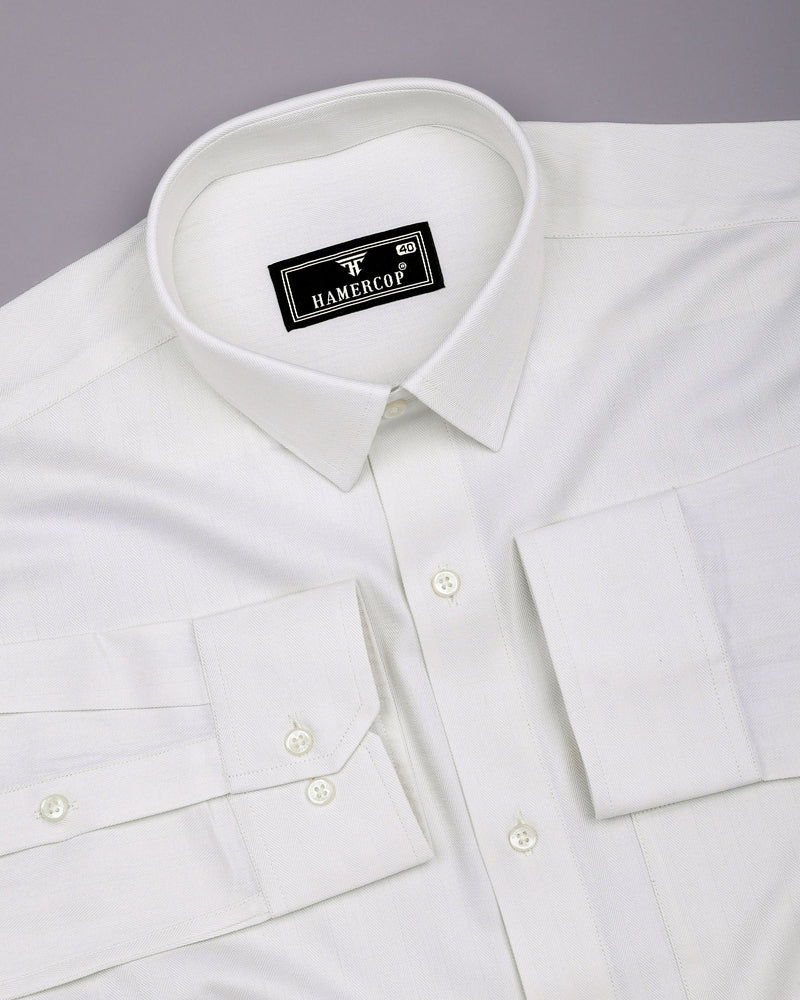 Dolphin Ivory Cream Self Stripe Premium Giza Shirt