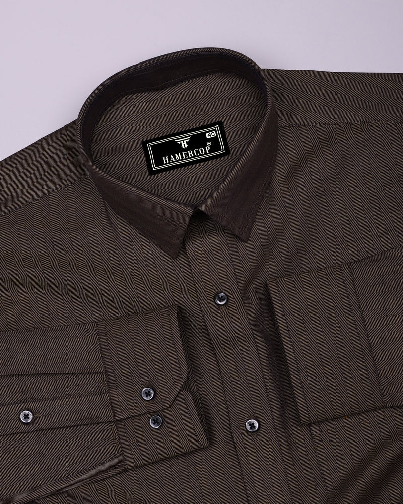 Dolphin Brown Self Stripe Premium Giza Shirt