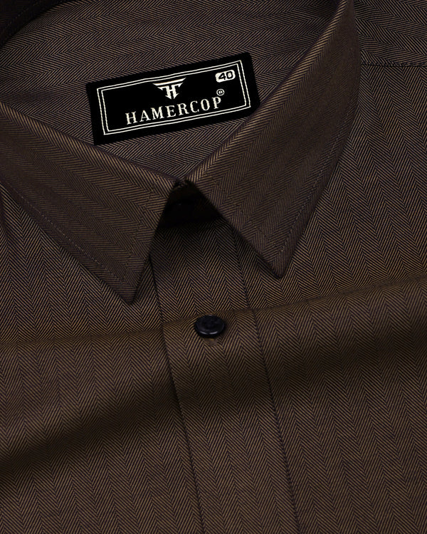 Dolphin Brown Self Stripe Premium Giza Shirt