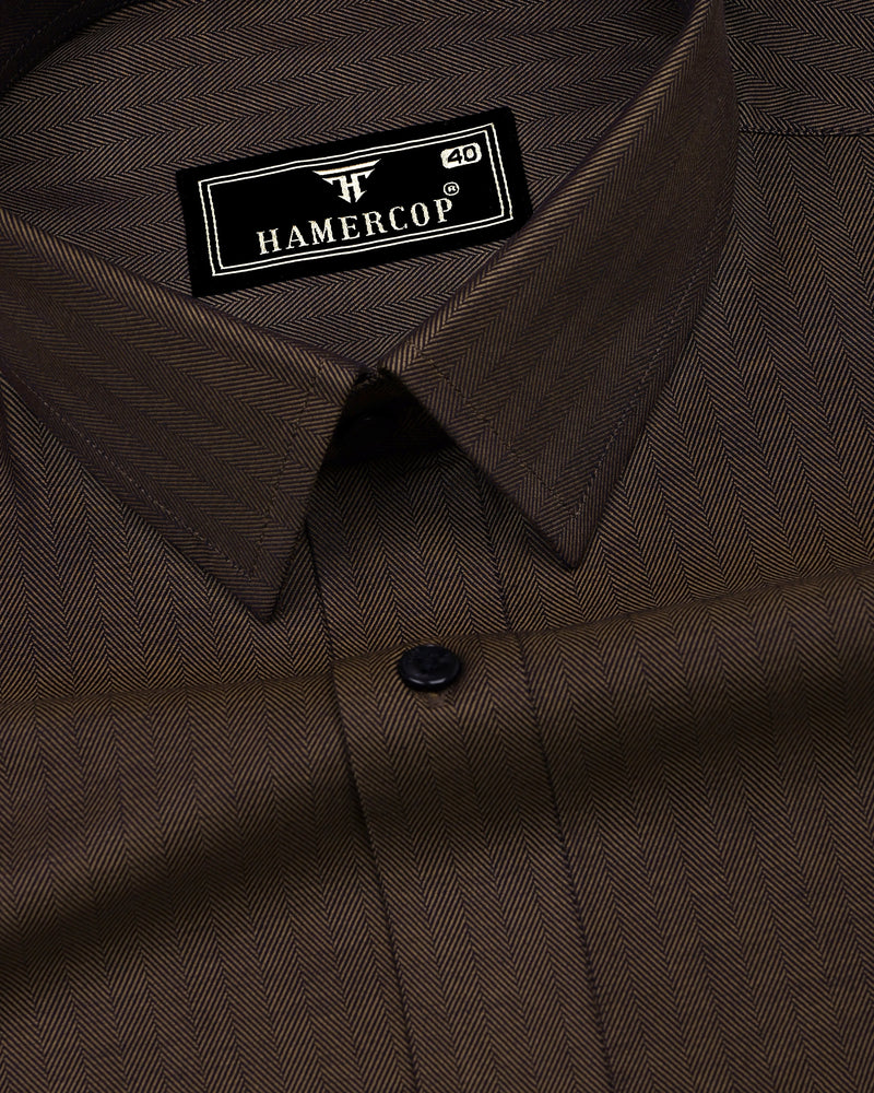 Dolphin Brown Self Stripe Premium Giza Shirt