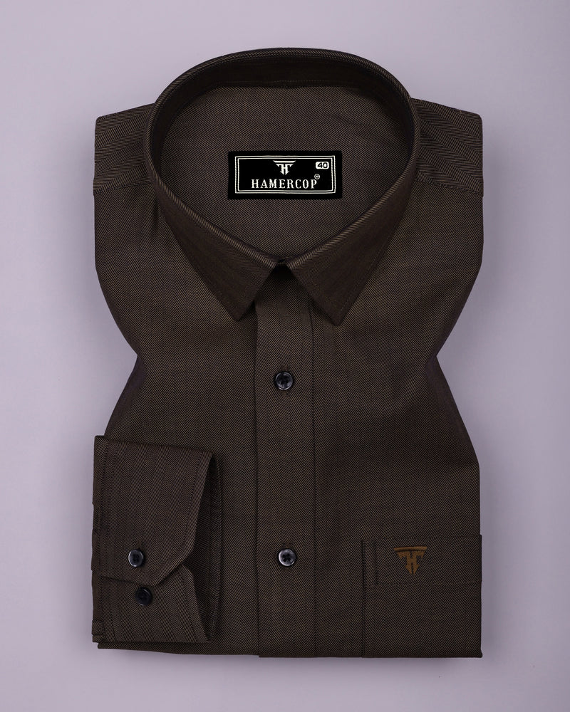 Dolphin Brown Self Stripe Premium Giza Shirt