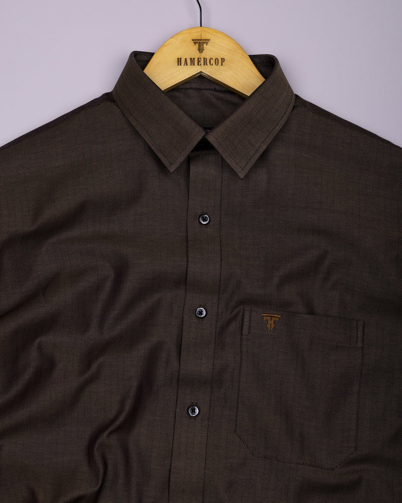 Dolphin Brown Self Stripe Premium Giza Shirt