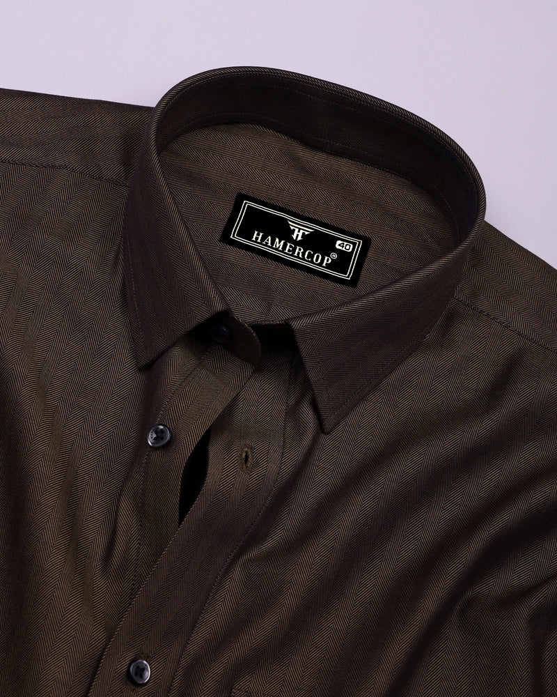 Dolphin Brown Self Stripe Premium Giza Shirt