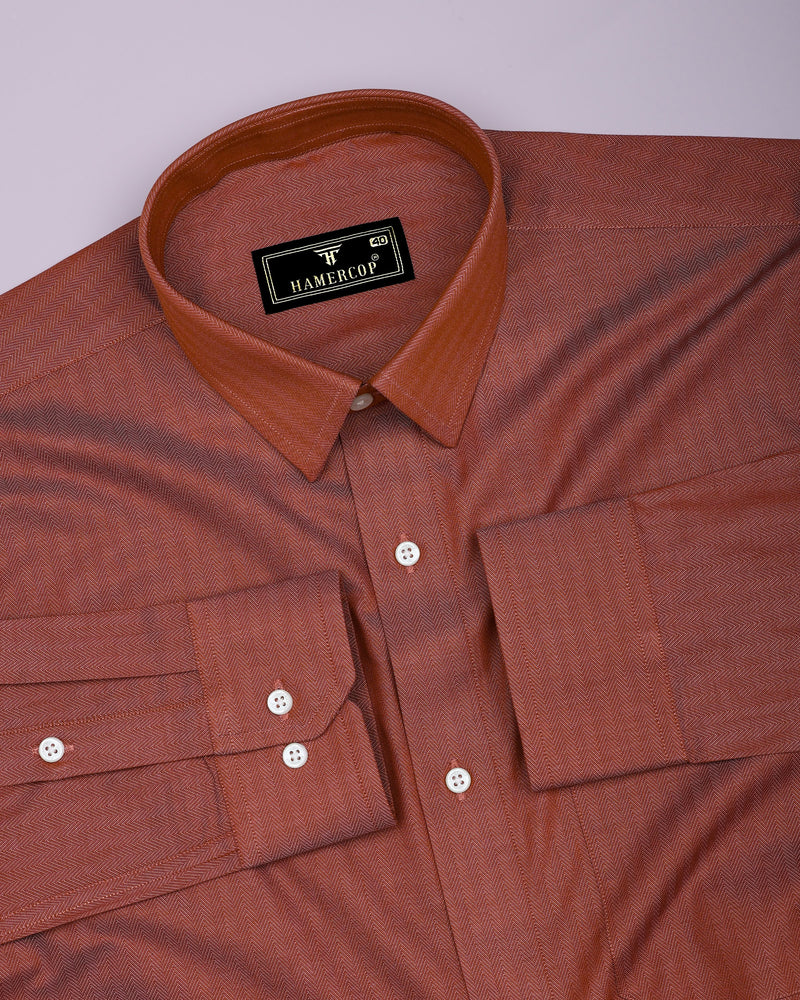 Pestry Rust Orange With White Stripe Premium Giza Shirt