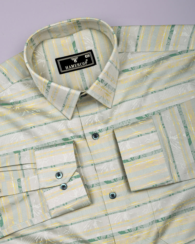 Soft Green With Yellow Jacquard Premium Giza Shirt