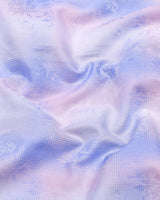 Beans Blue With Pink Printed Jacquard Gizza Cotton Shirt