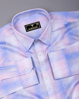 Beans Blue With Pink Printed Jacquard Gizza Cotton Shirt