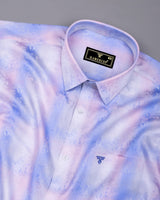 Beans Blue With Pink Printed Jacquard Gizza Cotton Shirt