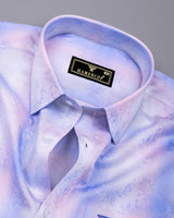 Beans Blue With Pink Printed Jacquard Gizza Cotton Shirt