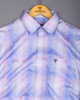 Beans Blue With Pink Printed Jacquard Gizza Cotton Shirt