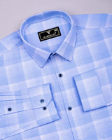 Auric Blue Houndstooth Check Premium Giza Shirt