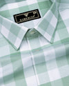 Ravon Green With White Twill Check Premium Giza Shirt