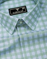 Myth Green With Blue Check Giza Cotton Shirt