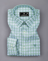 Myth Green With Blue Check Giza Cotton Shirt