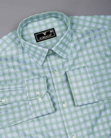 Myth Green With Blue Check Giza Cotton Shirt