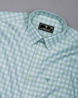Myth Green With Blue Check Giza Cotton Shirt