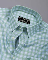 Myth Green With Blue Check Giza Cotton Shirt