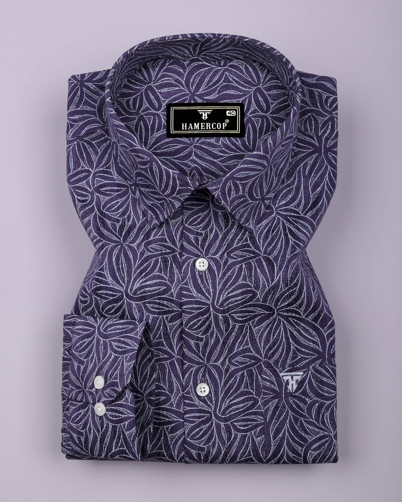 Dynor Violet With White Printed Dobby Cotton Shirt