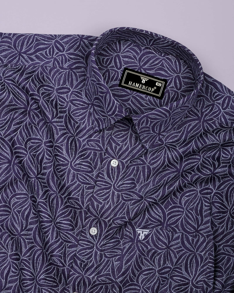 Dynor Violet With White Printed Dobby Cotton Shirt