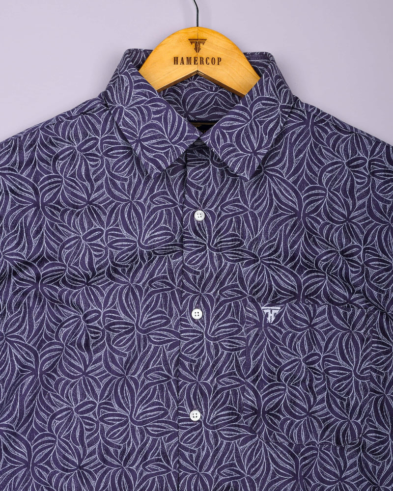 Dynor Violet With White Printed Dobby Cotton Shirt