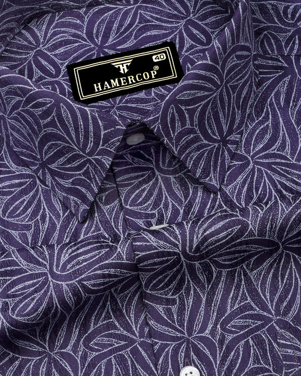 Dynor Violet With White Printed Dobby Cotton Shirt