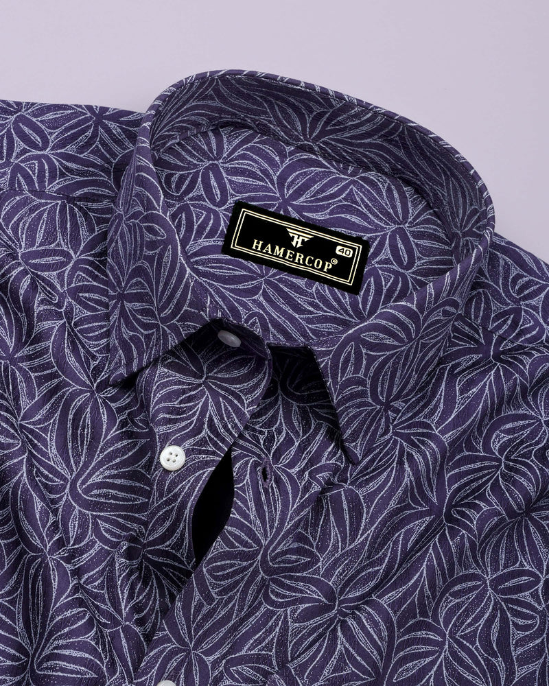 Dynor Violet With White Printed Dobby Cotton Shirt