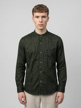 Mirello Green With Yellow Dot Print Dobby Cotton Shirt