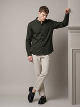 Mirello Green With Yellow Dot Print Dobby Cotton Shirt