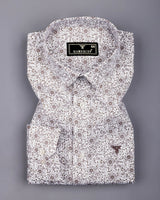 Calver White With Brown Printed Cotton Shirt