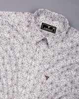 Calver White With Brown Printed Cotton Shirt