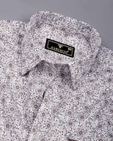 Calver White With Brown Printed Cotton Shirt