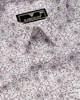 Calver White With Brown Printed Cotton Shirt