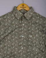 Calver Mahendi Green With White Printed Cotton Shirt