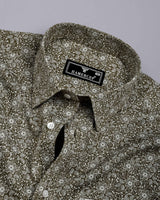 Calver Mahendi Green With White Printed Cotton Shirt