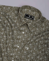 Calver Mahendi Green With White Printed Cotton Shirt