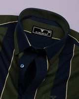 Blue With Green Broad Stripe Cotton Shirt